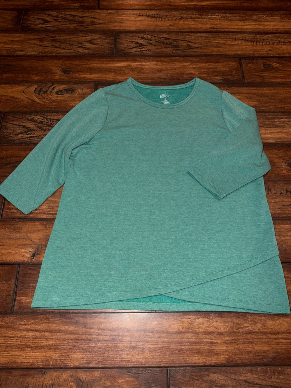 croft & barrow Heathered Teal 3/4 Sleeve Overlap Hem Top